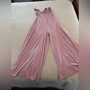 Free People Wide-Leg Smocked Jumpsuit Pants in Dusty Pink